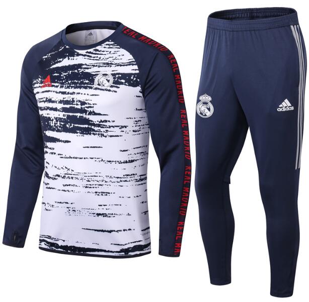 Real Madrid Navy White Training Suits Sweatshirt with Pants 2020/21